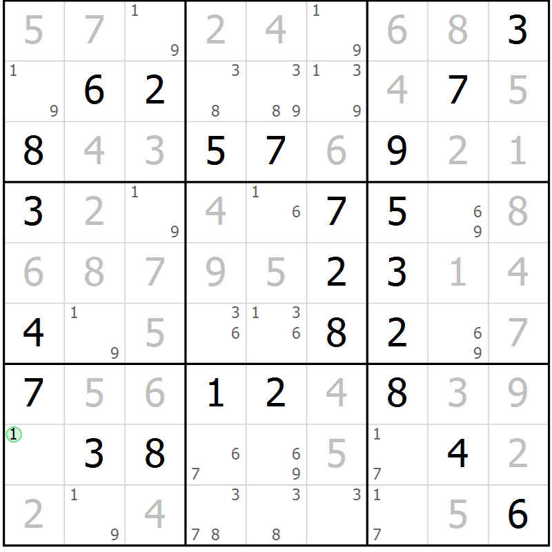 Position des candidats pour la solution de la Gr 47 page 50 du magazine de sudoku Virtuose n° 125
