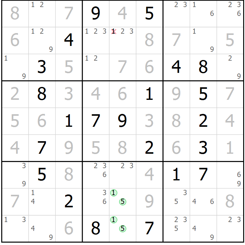 Position des candidats pour la solution de la Gr 48 page 51 du magazine de sudoku Virtuose n° 125