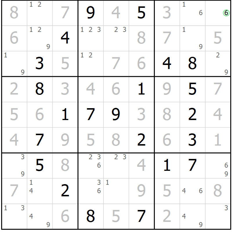 Position des candidats pour la solution de la Gr 48 page 51 du magazine de sudoku Virtuose n° 125