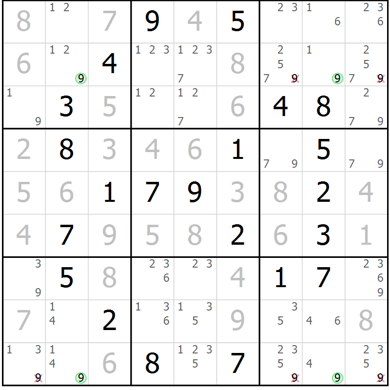 Position des candidats pour la solution de la Gr 48 page 51 du magazine de sudoku Virtuose n° 125