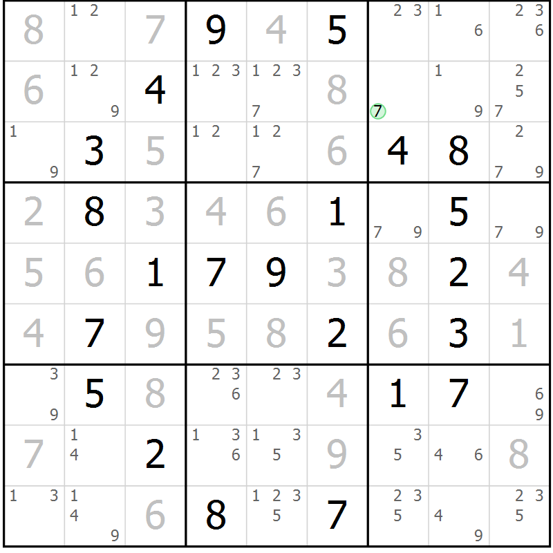 Position des candidats pour la solution de la Gr 48 page 51 du magazine de sudoku Virtuose n° 125