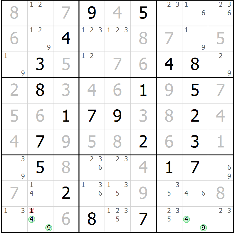 Position des candidats pour la solution de la Gr 48 page 51 du magazine de sudoku Virtuose n° 125