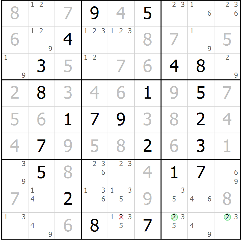 Position des candidats pour la solution de la Gr 48 page 51 du magazine de sudoku Virtuose n° 125