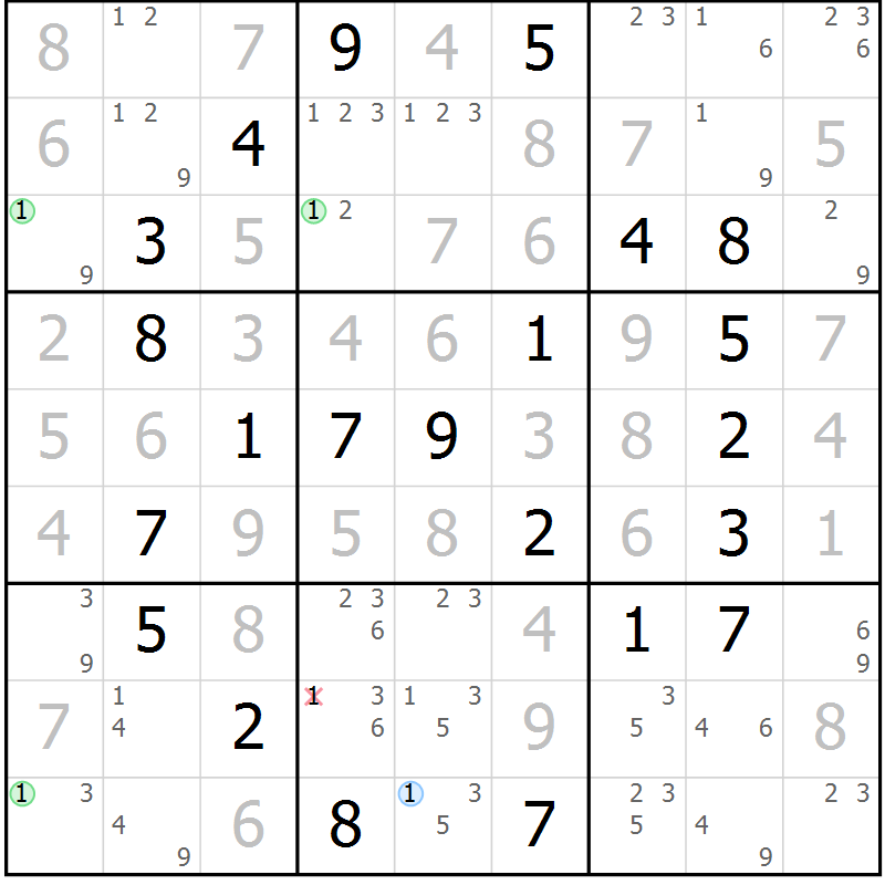 Position des candidats pour la solution de la Gr 48 page 51 du magazine de sudoku Virtuose n° 125