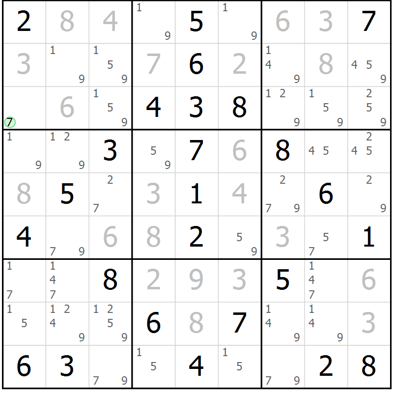 Position des candidats pour la solution de la Gr 49 page 52 du magazine de sudoku Virtuose n° 125