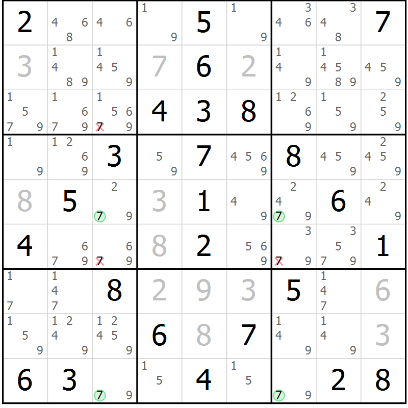 Position des candidats pour la solution de la Gr 49 page 52 du magazine de sudoku Virtuose n° 125