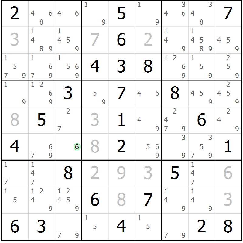 Position des candidats pour la solution de la Gr 49 page 52 du magazine de sudoku Virtuose n° 125