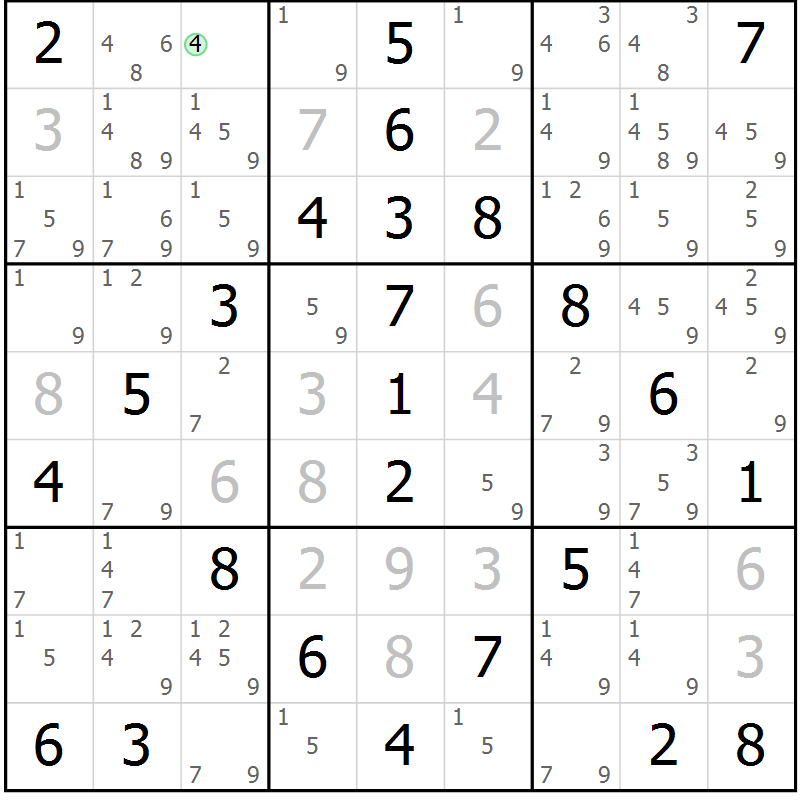 Position des candidats pour la solution de la Gr 49 page 52 du magazine de sudoku Virtuose n° 125