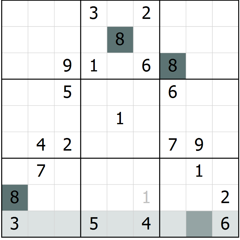 Position des candidats pour la solution de la Gr 5 page 8 du magazine de sudoku Virtuose n° 125