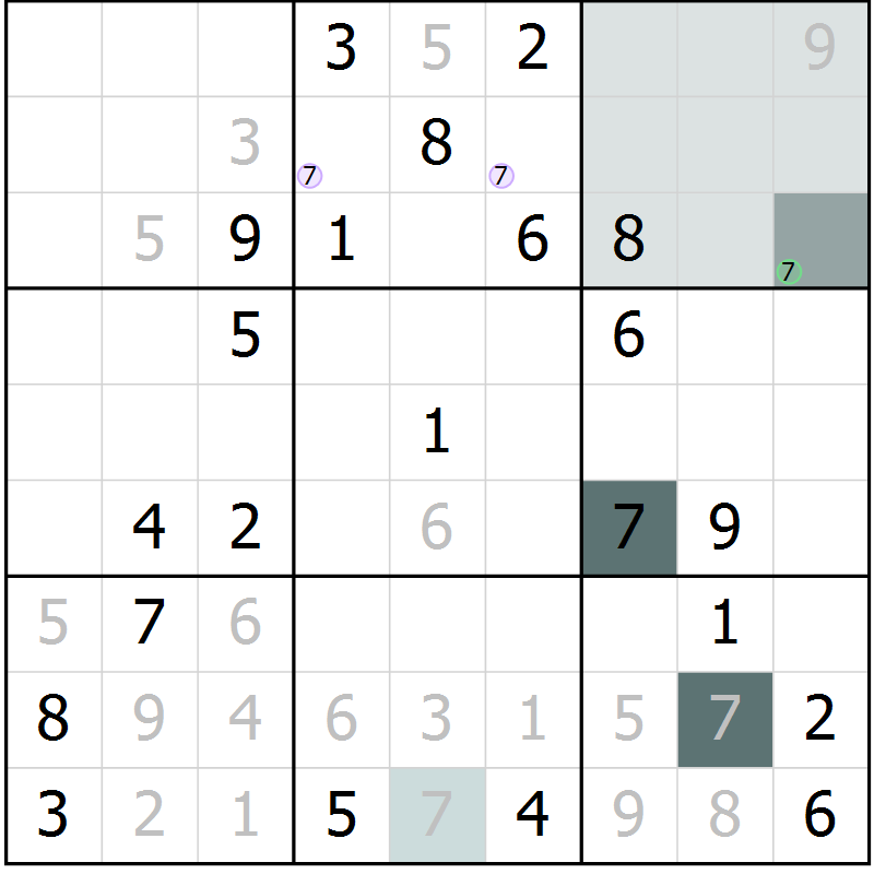 Position des candidats pour la solution de la Gr 5 page 8 du magazine de sudoku Virtuose n° 125