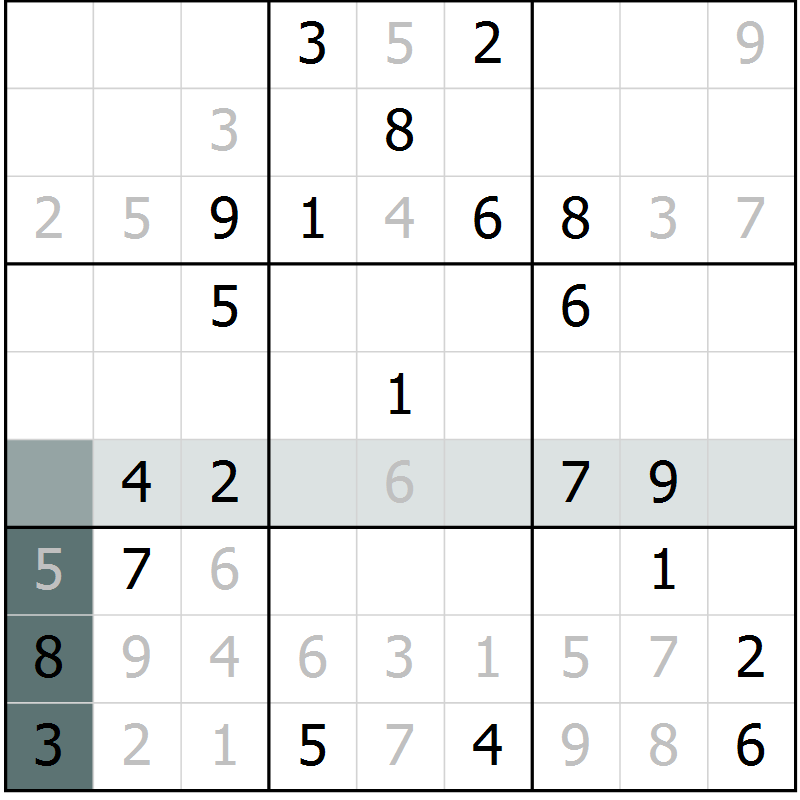 Position des candidats pour la solution de la Gr 5 page 8 du magazine de sudoku Virtuose n° 125