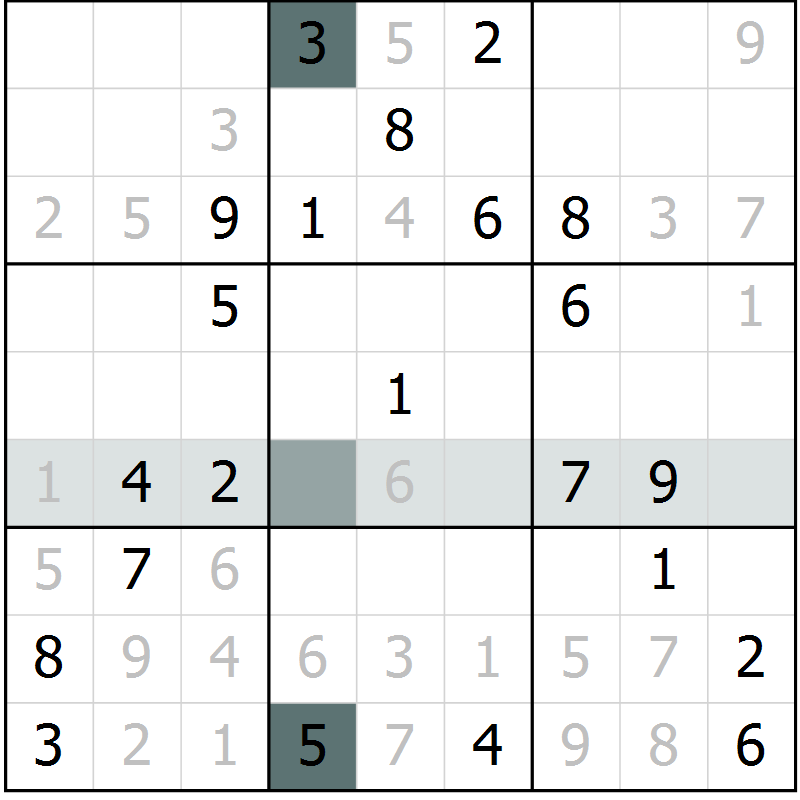 Position des candidats pour la solution de la Gr 5 page 8 du magazine de sudoku Virtuose n° 125