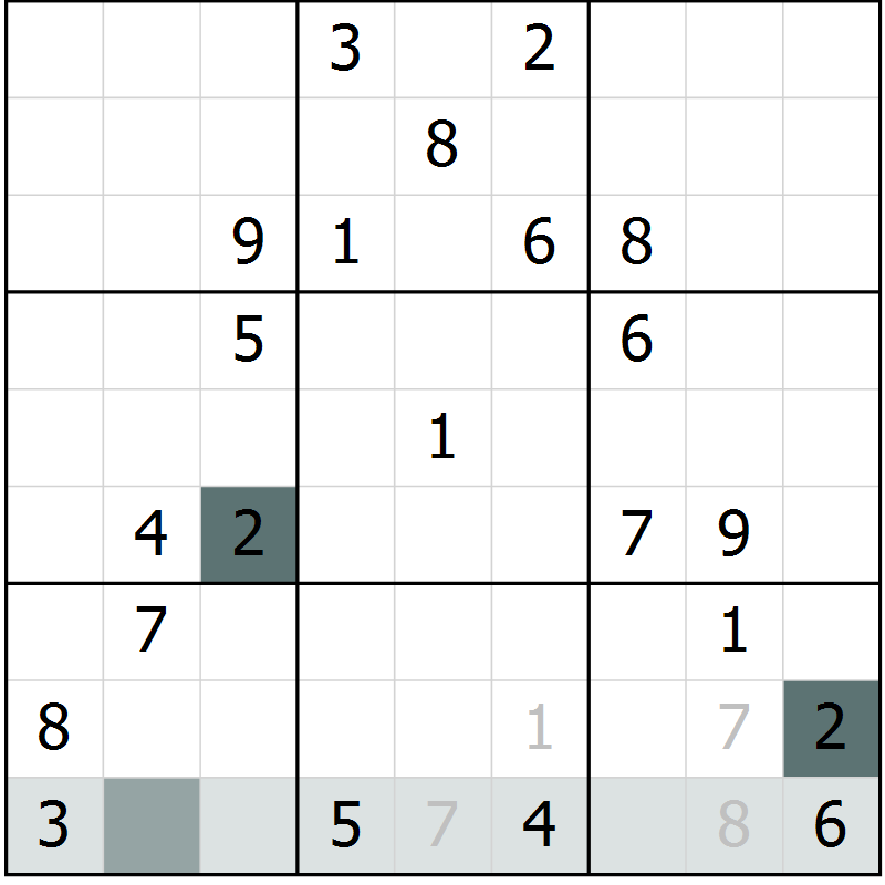 Position des candidats pour la solution de la Gr 5 page 8 du magazine de sudoku Virtuose n° 125