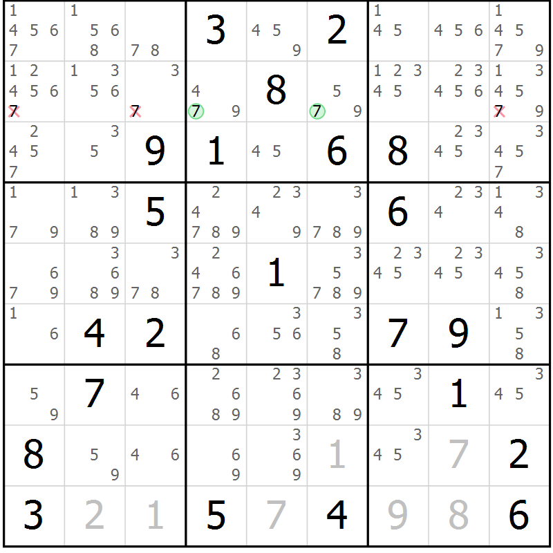 Position des candidats pour la solution de la Gr 5 page 8 du magazine de sudoku Virtuose n° 125