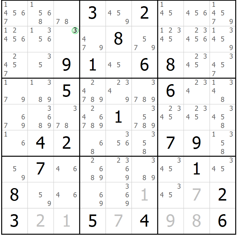 Position des candidats pour la solution de la Gr 5 page 8 du magazine de sudoku Virtuose n° 125