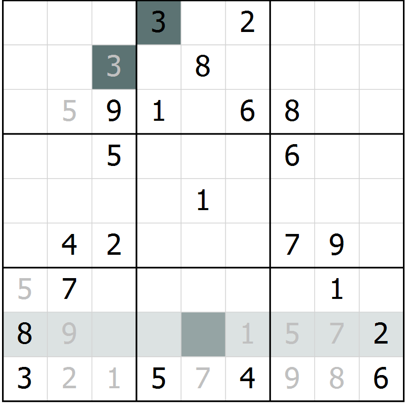 Position des candidats pour la solution de la Gr 5 page 8 du magazine de sudoku Virtuose n° 125