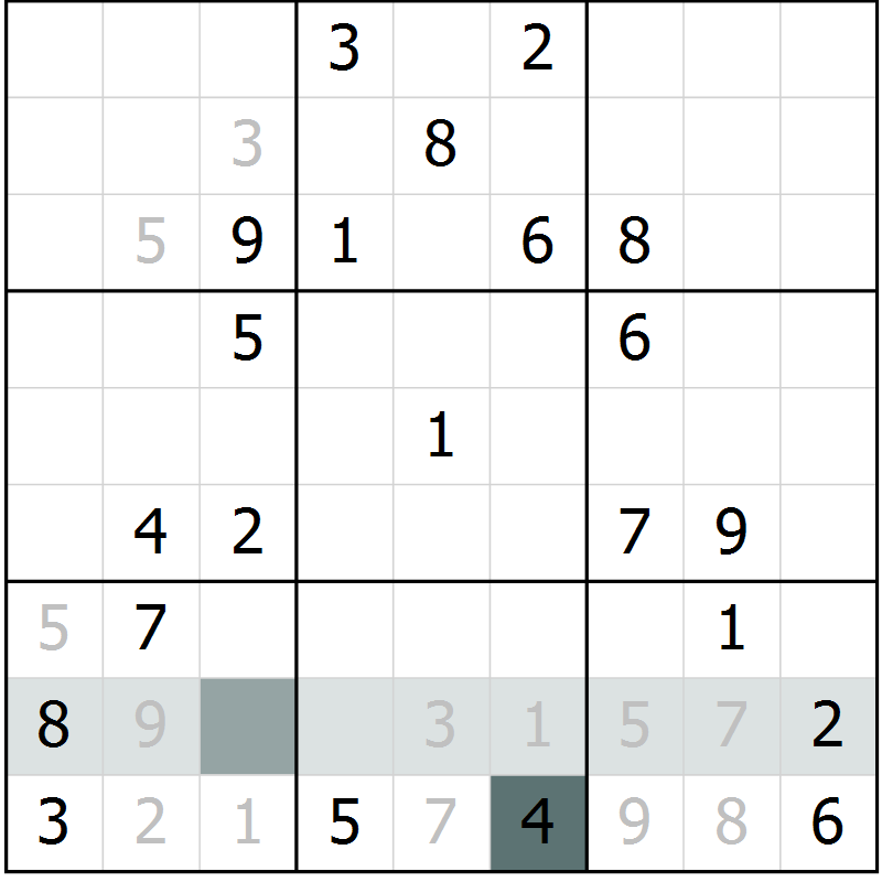 Position des candidats pour la solution de la Gr 5 page 8 du magazine de sudoku Virtuose n° 125