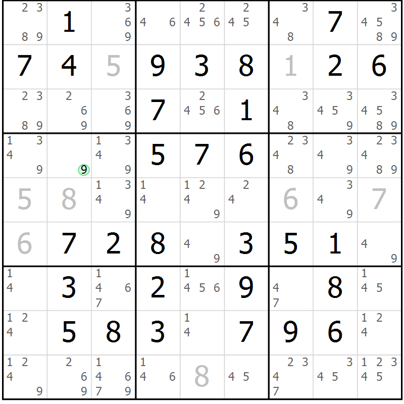 Position des candidats pour la solution de la Gr 50 page 53 du magazine de sudoku Virtuose n° 125