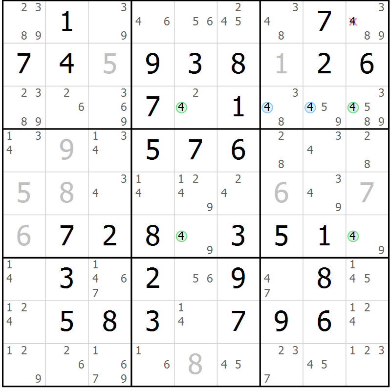 Position des candidats pour la solution de la Gr 50 page 53 du magazine de sudoku Virtuose n° 125