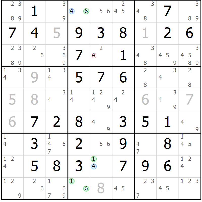 Position des candidats pour la solution de la Gr 50 page 53 du magazine de sudoku Virtuose n° 125