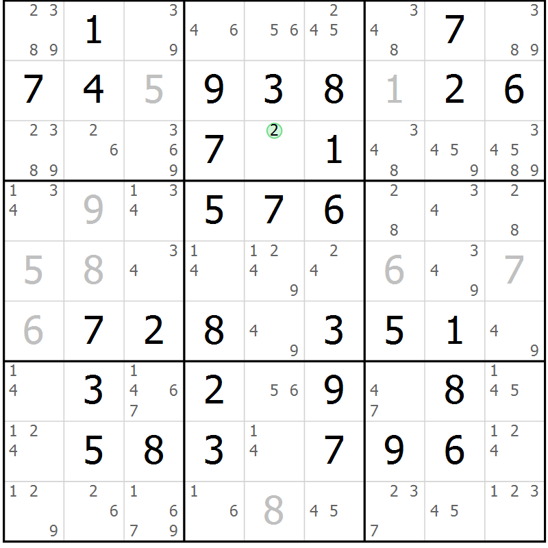 Position des candidats pour la solution de la Gr 50 page 53 du magazine de sudoku Virtuose n° 125