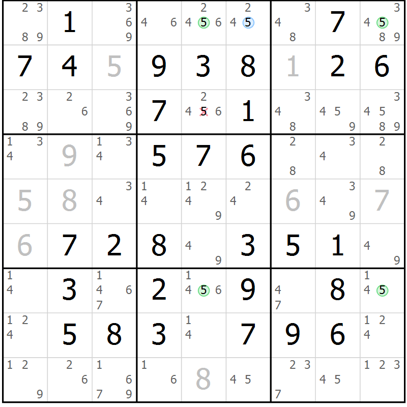 Position des candidats pour la solution de la Gr 50 page 53 du magazine de sudoku Virtuose n° 125