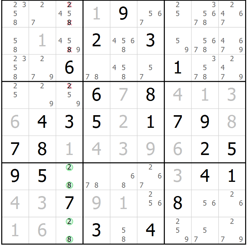 Position des candidats pour la solution de la Gr 51 page 54 du magazine de sudoku Virtuose n° 125