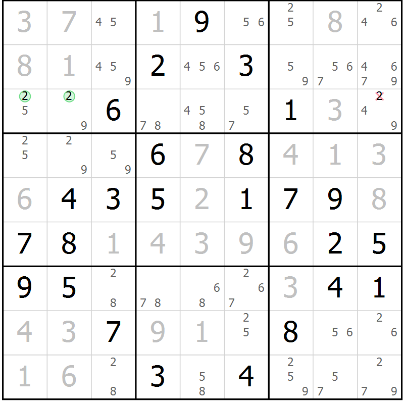 Position des candidats pour la solution de la Gr 51 page 54 du magazine de sudoku Virtuose n° 125