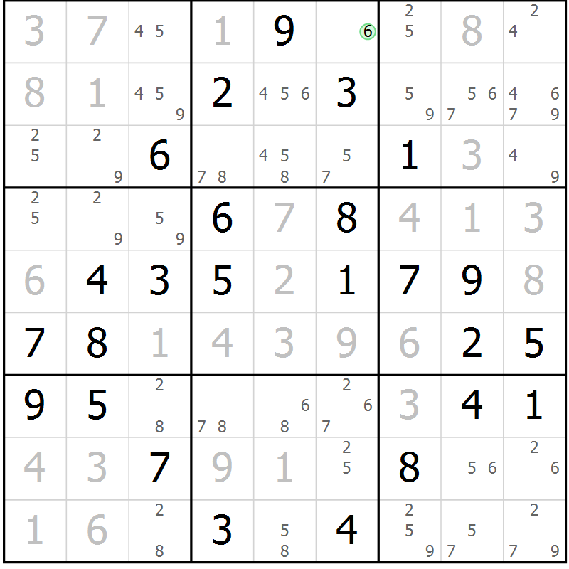 Position des candidats pour la solution de la Gr 51 page 54 du magazine de sudoku Virtuose n° 125