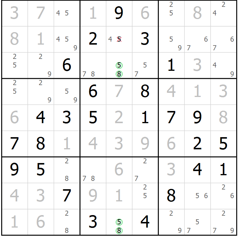 Position des candidats pour la solution de la Gr 51 page 54 du magazine de sudoku Virtuose n° 125