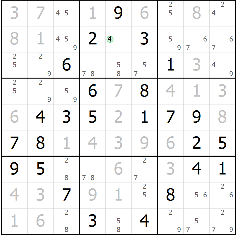 Position des candidats pour la solution de la Gr 51 page 54 du magazine de sudoku Virtuose n° 125