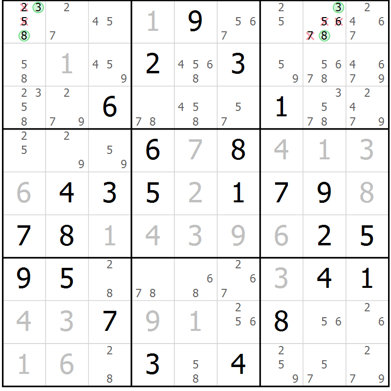 Position des candidats pour la solution de la Gr 51 page 54 du magazine de sudoku Virtuose n° 125