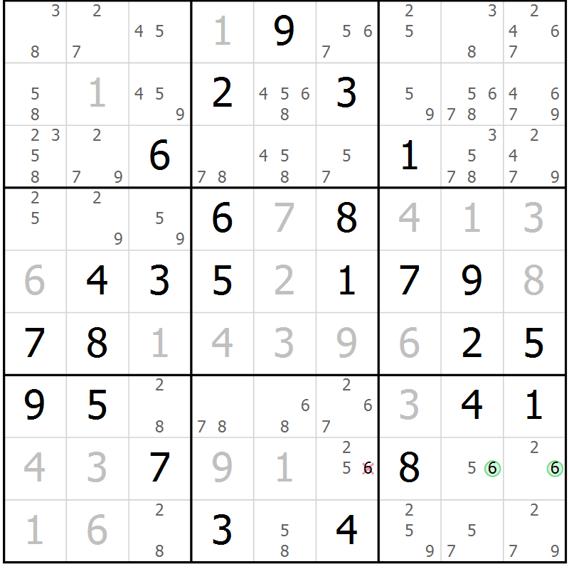 Position des candidats pour la solution de la Gr 51 page 54 du magazine de sudoku Virtuose n° 125