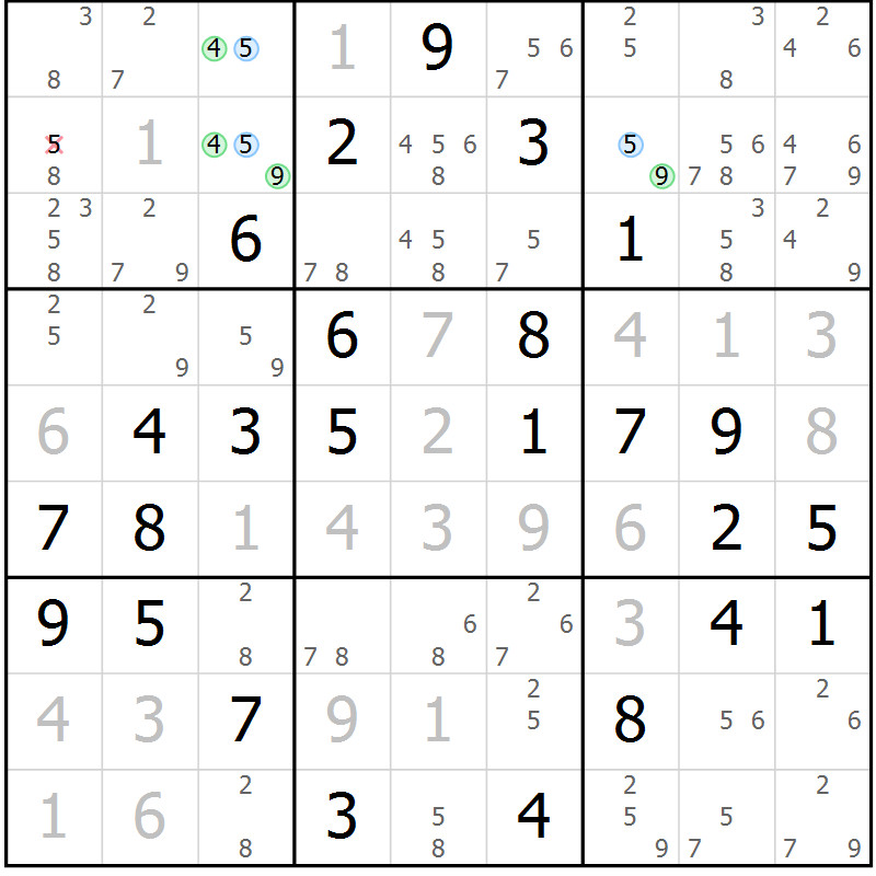 Position des candidats pour la solution de la Gr 51 page 54 du magazine de sudoku Virtuose n° 125