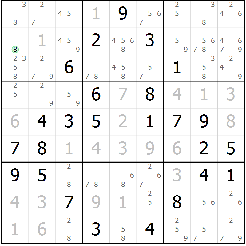 Position des candidats pour la solution de la Gr 51 page 54 du magazine de sudoku Virtuose n° 125
