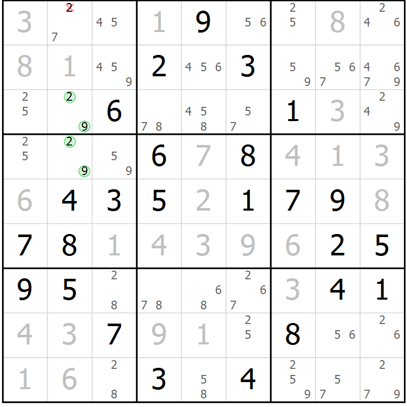 Position des candidats pour la solution de la Gr 51 page 54 du magazine de sudoku Virtuose n° 125