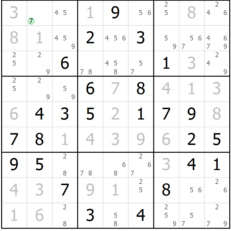 Position des candidats pour la solution de la Gr 51 page 54 du magazine de sudoku Virtuose n° 125