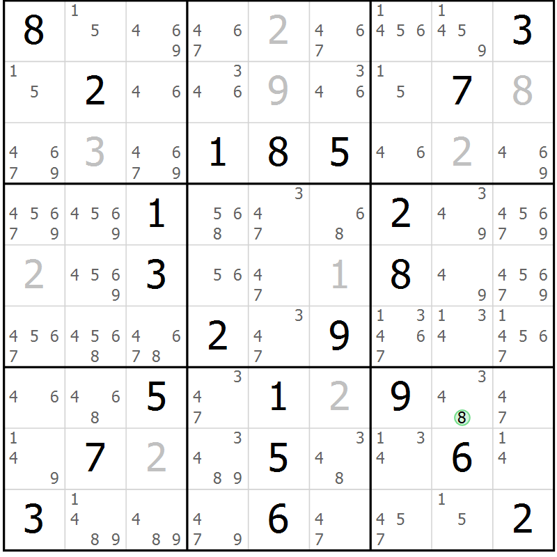 Position des candidats pour la solution de la Gr 52 page 55 du magazine de sudoku Virtuose n° 125