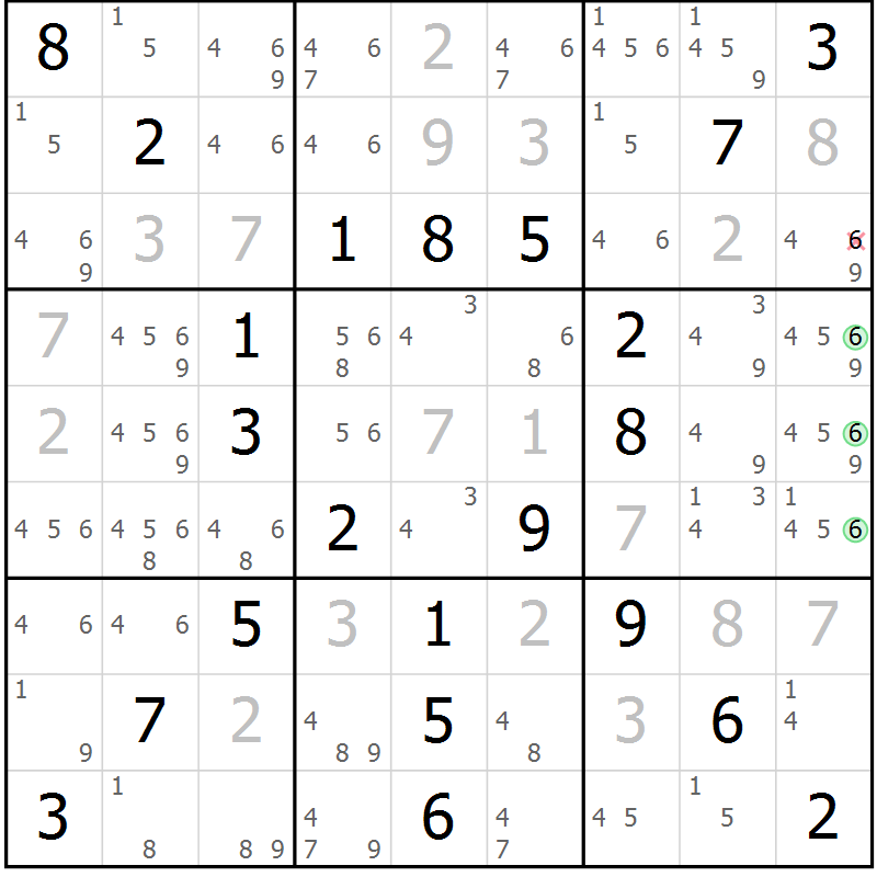 Position des candidats pour la solution de la Gr 52 page 55 du magazine de sudoku Virtuose n° 125