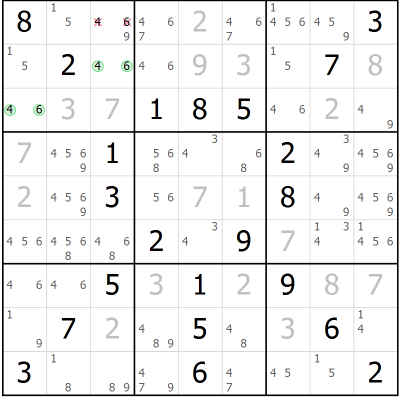 Position des candidats pour la solution de la Gr 52 page 55 du magazine de sudoku Virtuose n° 125