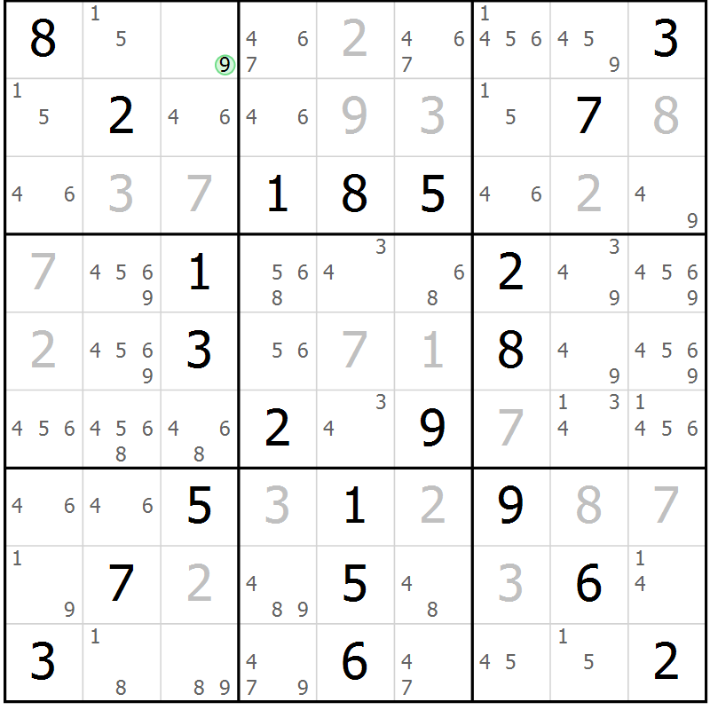 Position des candidats pour la solution de la Gr 52 page 55 du magazine de sudoku Virtuose n° 125