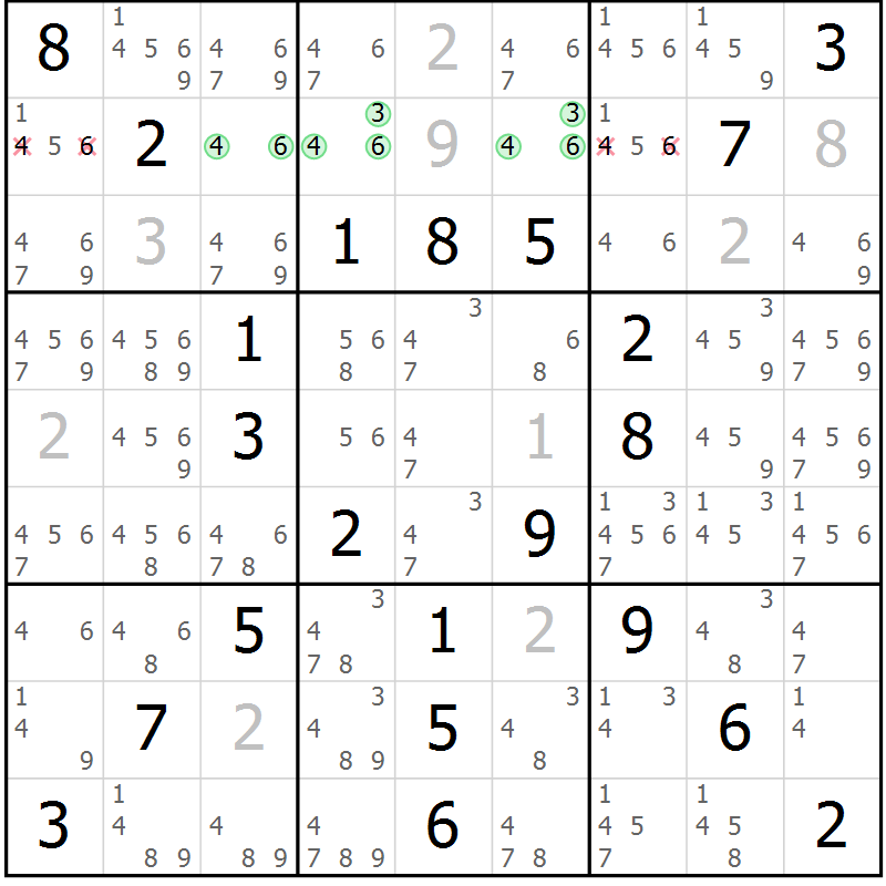Position des candidats pour la solution de la Gr 52 page 55 du magazine de sudoku Virtuose n° 125
