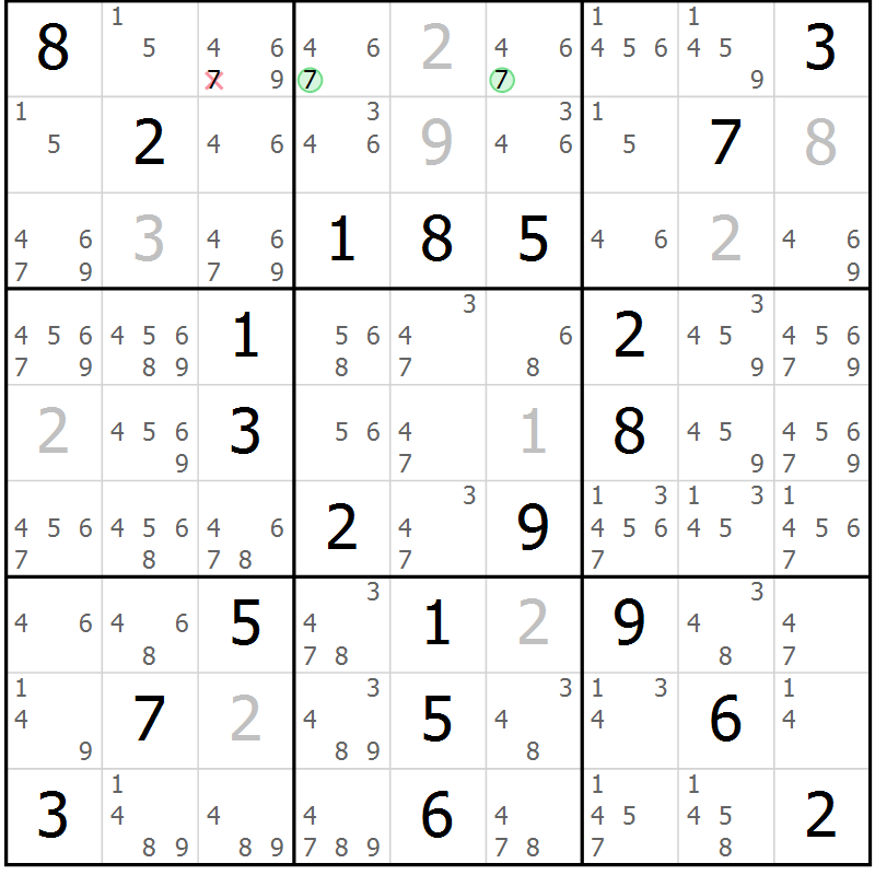 Position des candidats pour la solution de la Gr 52 page 55 du magazine de sudoku Virtuose n° 125