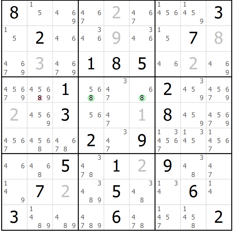 Position des candidats pour la solution de la Gr 52 page 55 du magazine de sudoku Virtuose n° 125