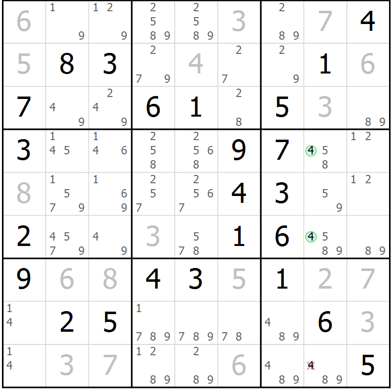 Position des candidats pour la solution de la Gr 53 page 56 du magazine de sudoku Virtuose n° 125