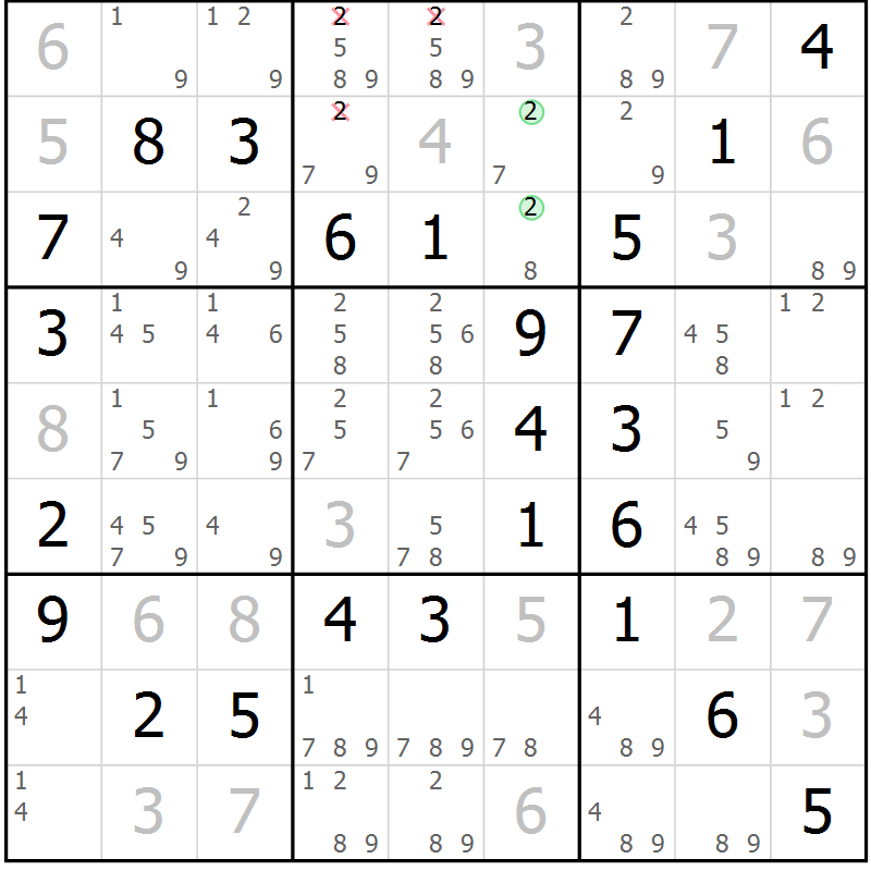 Position des candidats pour la solution de la Gr 53 page 56 du magazine de sudoku Virtuose n° 125