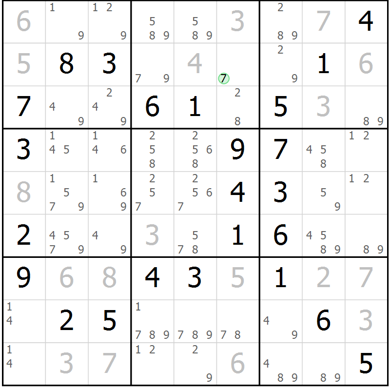 Position des candidats pour la solution de la Gr 53 page 56 du magazine de sudoku Virtuose n° 125