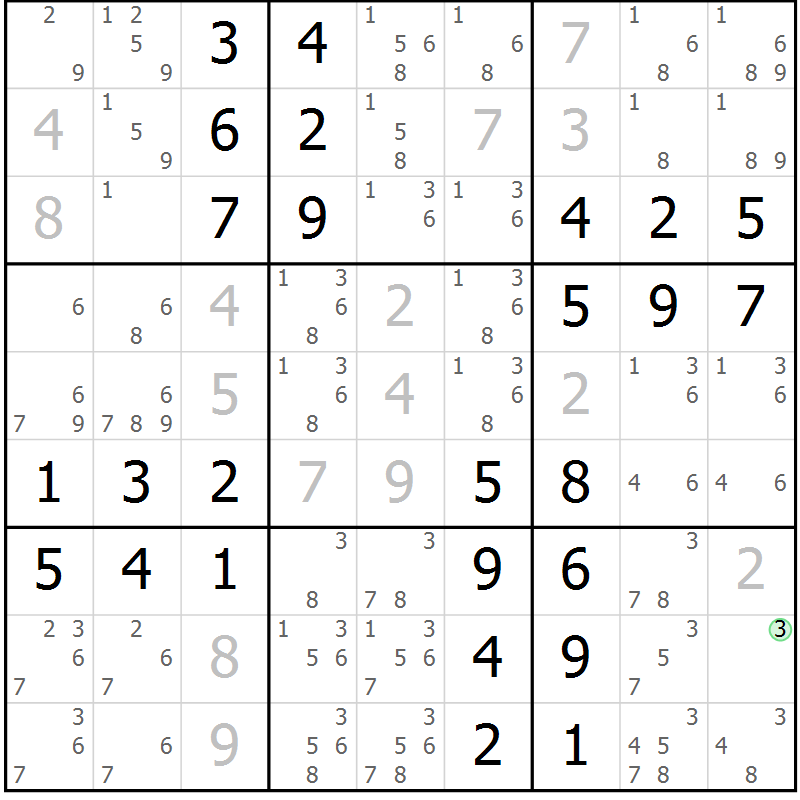 Position des candidats pour la solution de la Gr 54 page 57 du magazine de sudoku Virtuose n° 125