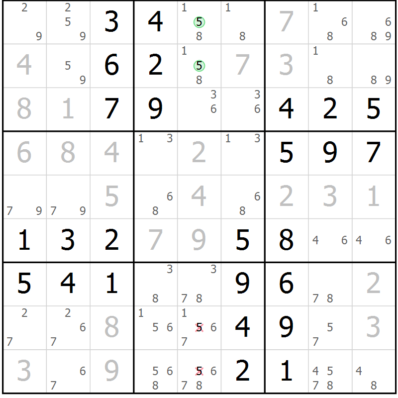 Position des candidats pour la solution de la Gr 54 page 57 du magazine de sudoku Virtuose n° 125