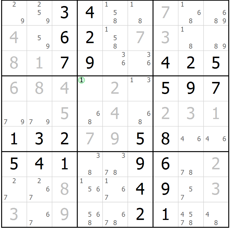 Position des candidats pour la solution de la Gr 54 page 57 du magazine de sudoku Virtuose n° 125